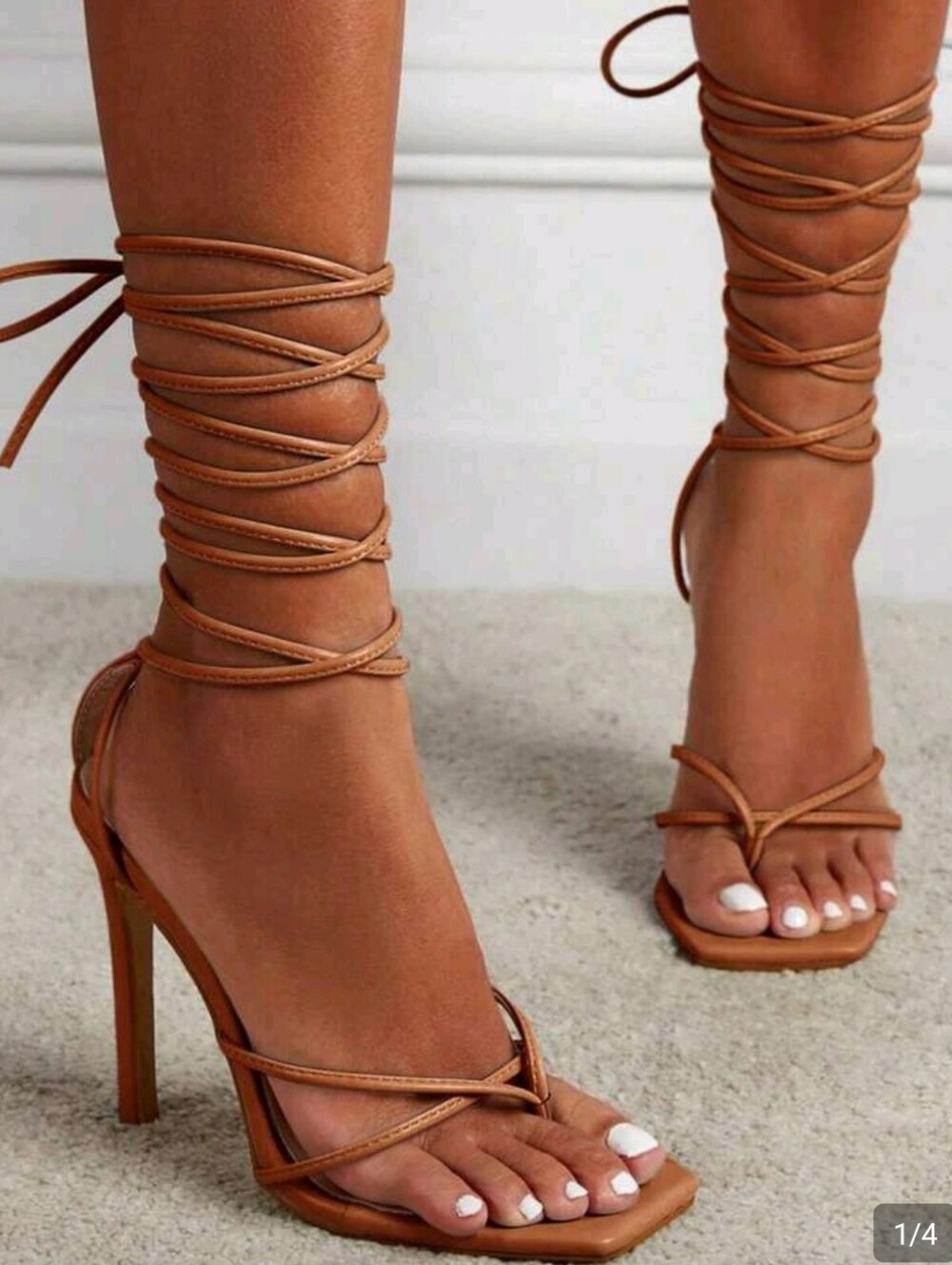 SHEIN Tan Lace-Up Strappy Stiletto Sandals